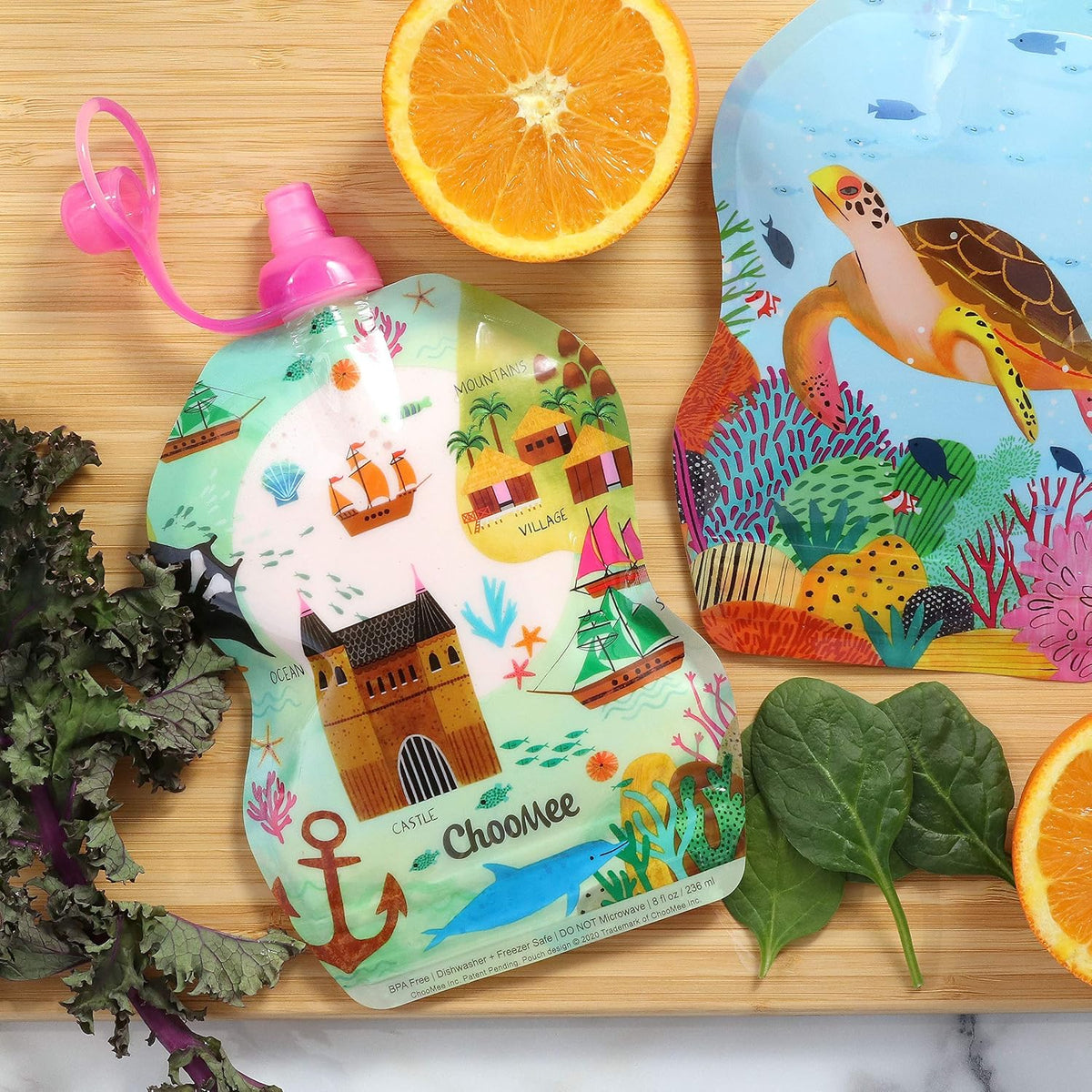 Reusable Baby Food Storage Pouches, 8 oz | Ideal for Baby Food, Smoothies and Purees | Secure Double Lock Zipper, Wide Bottom, BPA Free | SnakPack TropiColor 6 CT