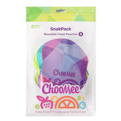 Reusable Baby Food Storage Pouches, 8 oz | Ideal for Baby Food, Smoothies and Purees | Secure Double Lock Zipper, Wide Bottom, BPA Free | SnakPack TropiColor 6 CT