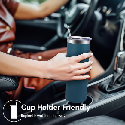 Volhoply 20 oz Skinny Tumbler with Lid and Straw, Stainless Steel Straight Tumblers Cup, Vacuum Insulated Coffee Mug for Home, Office, Travel, DIY (Mint,1 Pack)