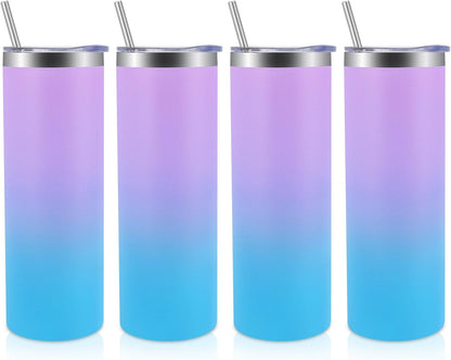 Volhoply 20 oz Skinny Tumbler with Lid and Straw, Stainless Steel Straight Tumblers Cup, Vacuum Insulated Coffee Mug for Home, Office, Travel, DIY (Mint,1 Pack)