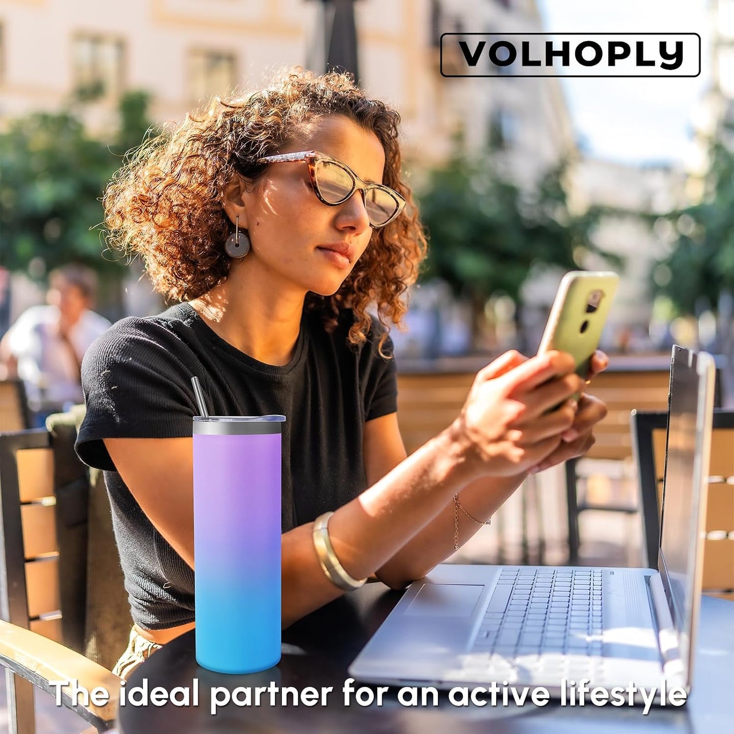 Volhoply 20 oz Skinny Tumbler with Lid and Straw, Stainless Steel Straight Tumblers Cup, Vacuum Insulated Coffee Mug for Home, Office, Travel, DIY (Mint,1 Pack)