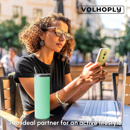Volhoply 20 oz Skinny Tumbler with Lid and Straw, Stainless Steel Straight Tumblers Cup, Vacuum Insulated Coffee Mug for Home, Office, Travel, DIY (Mint,1 Pack)