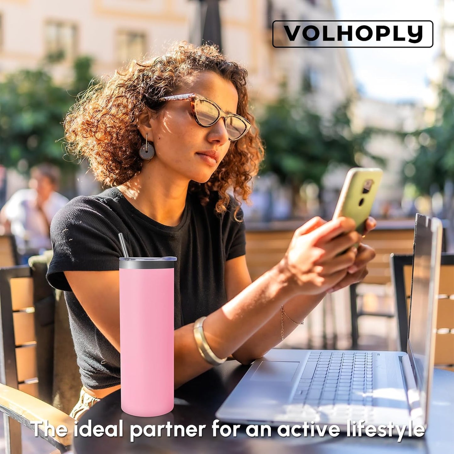 Volhoply 20 oz Skinny Tumbler with Lid and Straw, Stainless Steel Straight Tumblers Cup, Vacuum Insulated Coffee Mug for Home, Office, Travel, DIY (Mint,1 Pack)