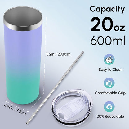 Volhoply 20 oz Skinny Tumbler with Lid and Straw, Stainless Steel Straight Tumblers Cup, Vacuum Insulated Coffee Mug for Home, Office, Travel, DIY (Mint,1 Pack)