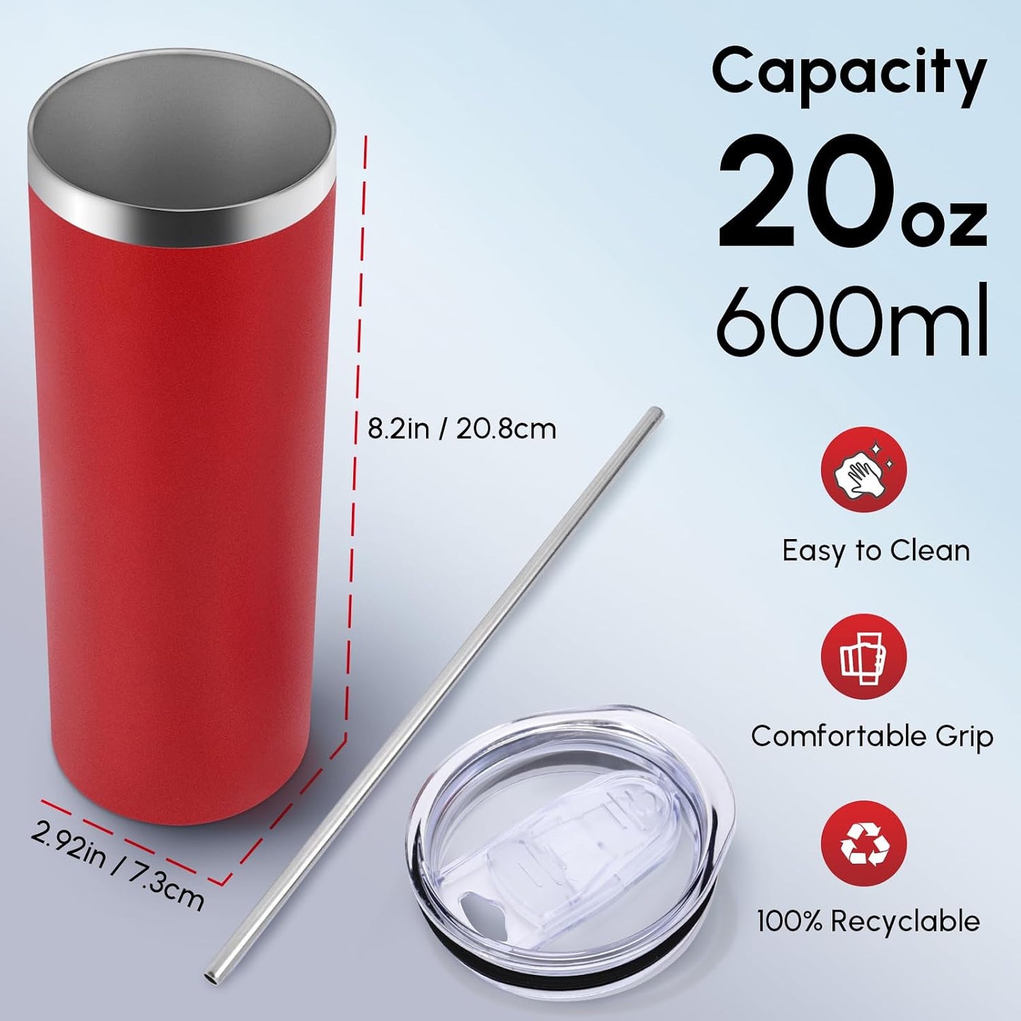 Volhoply 20 oz Skinny Tumbler with Lid and Straw, Stainless Steel Straight Tumblers Cup, Vacuum Insulated Coffee Mug for Home, Office, Travel, DIY (Mint,1 Pack)