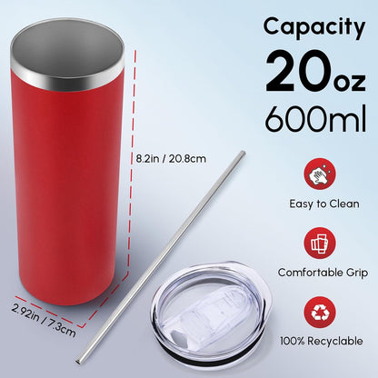 Volhoply 20 oz Skinny Tumbler with Lid and Straw, Stainless Steel Straight Tumblers Cup, Vacuum Insulated Coffee Mug for Home, Office, Travel, DIY (Mint,1 Pack)