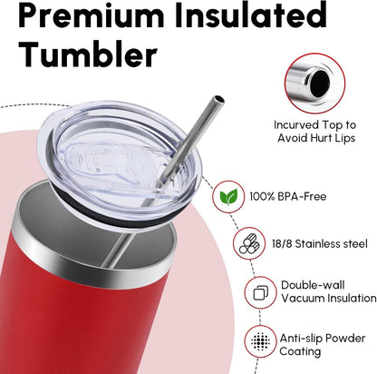 Volhoply 20 oz Skinny Tumbler with Lid and Straw, Stainless Steel Straight Tumblers Cup, Vacuum Insulated Coffee Mug for Home, Office, Travel, DIY (Mint,1 Pack)