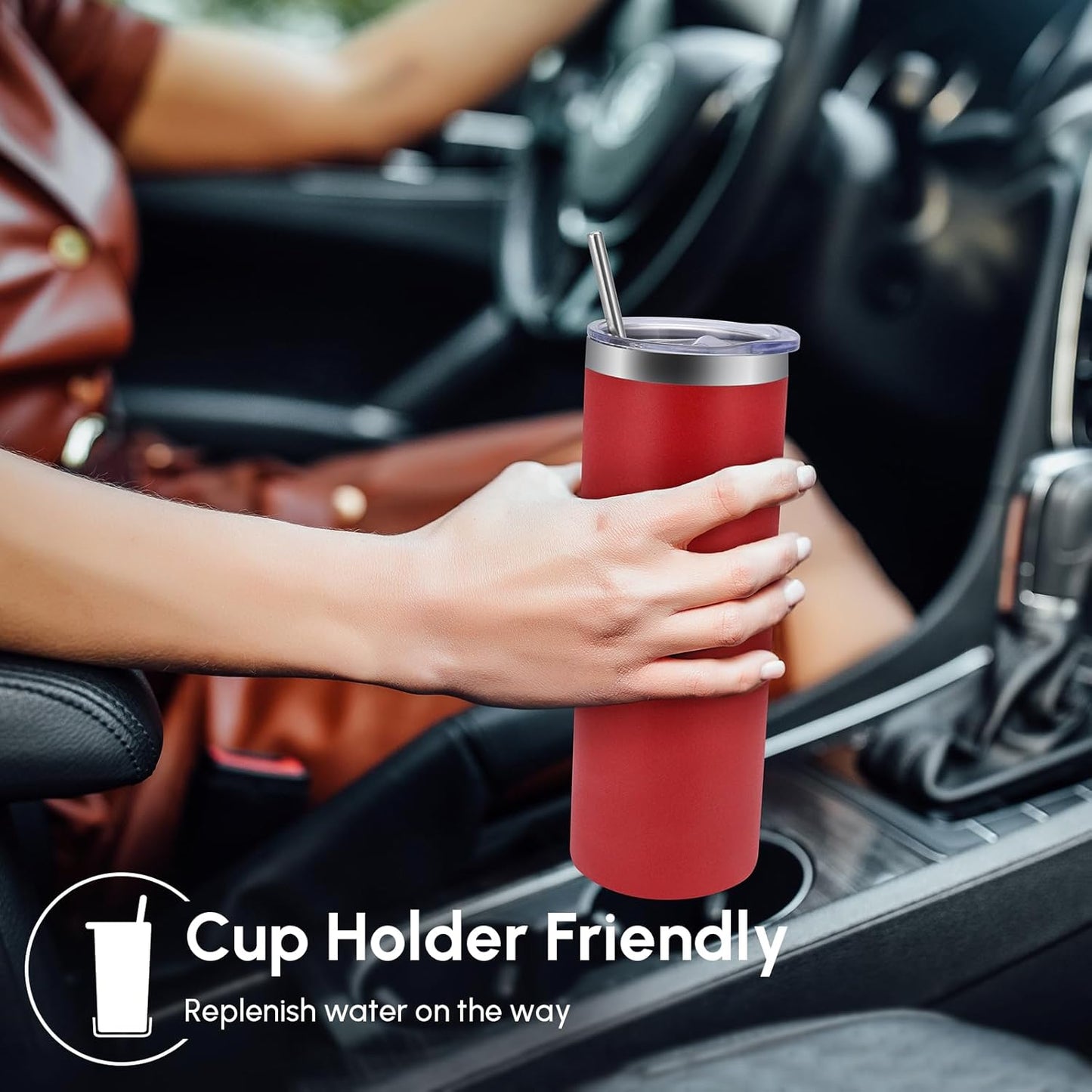 Volhoply 20 oz Skinny Tumbler with Lid and Straw, Stainless Steel Straight Tumblers Cup, Vacuum Insulated Coffee Mug for Home, Office, Travel, DIY (Mint,1 Pack)