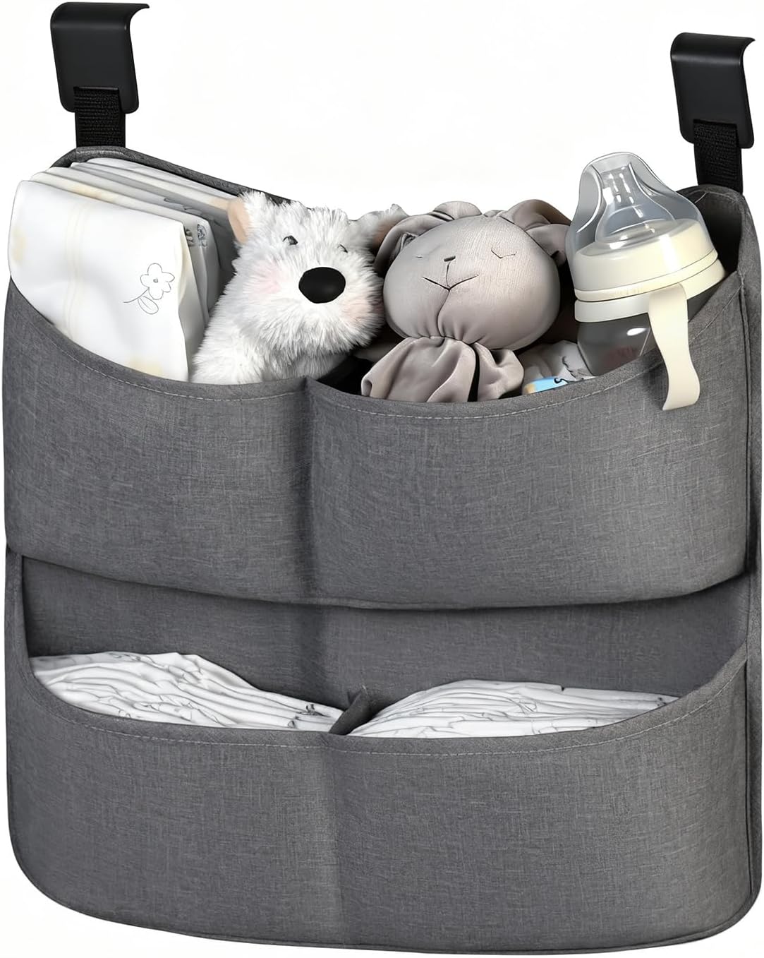 Hanging Diaper Caddy for Crib, Diaper Organizer with 4 Pockets