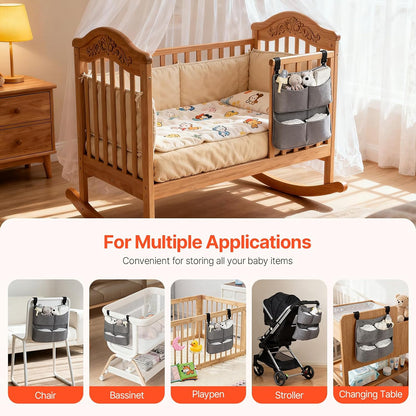 Hanging Diaper Caddy for Crib, Diaper Organizer with 4 Pockets