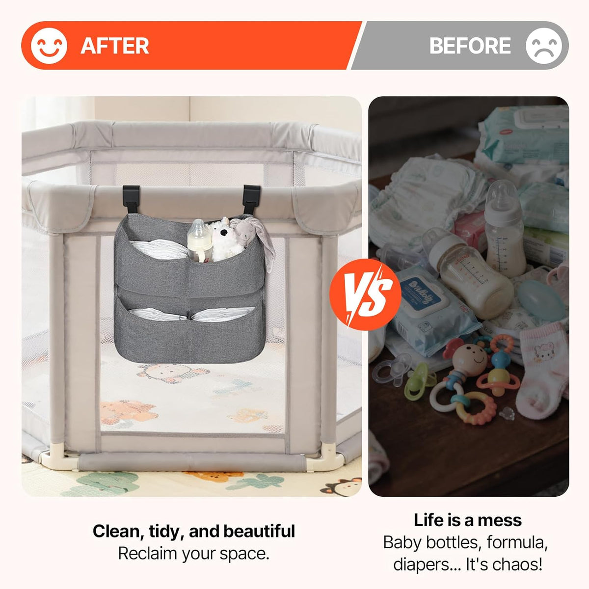 Hanging Diaper Caddy for Crib, Diaper Organizer with 4 Pockets
