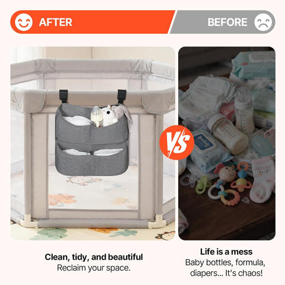 Hanging Diaper Caddy for Crib, Diaper Organizer with 4 Pockets