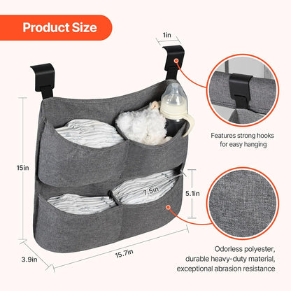 Hanging Diaper Caddy for Crib, Diaper Organizer with 4 Pockets