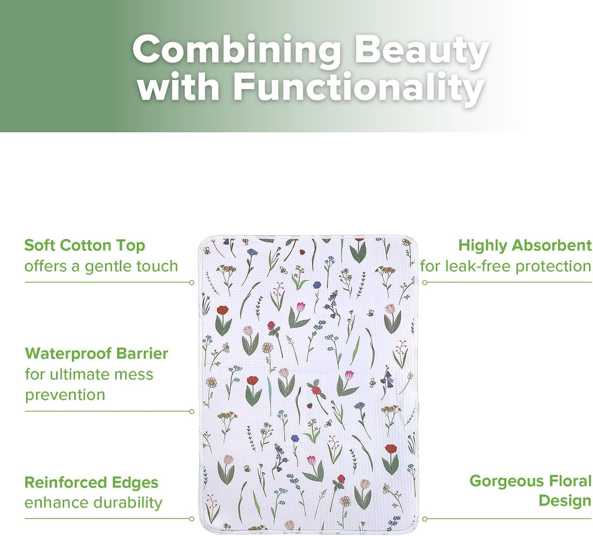 Waterproof Changing Pad Liners (1pc, 19.7" x 27.5" Vintage Garden)