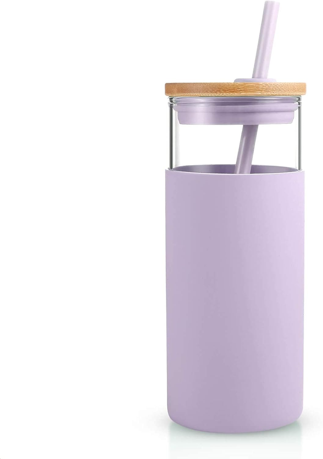 20 oz Glass Tumbler with Lids and Straws, Reusable Iced Coffee Cups | Borosilicate Glass Cups with Bamboo Lid, Silicone Sleeve, Dishwasher Safe, Cup Holder Friendly, BPA-Free, Iced Coffee Tumbler - Colors A
