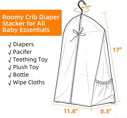 Hanging Diaper Stacker Organizer for Crib, Roomy Storage Caddy, 1PK