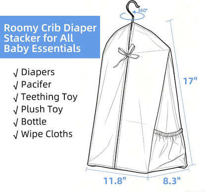 Hanging Diaper Stacker Organizer for Crib, Roomy Storage Caddy, 1PK
