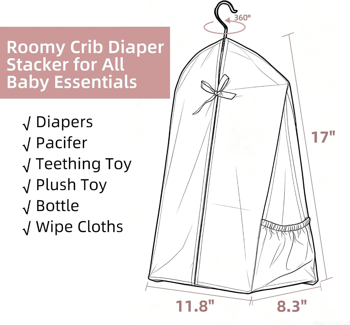 Hanging Diaper Stacker Organizer for Crib, Roomy Storage Caddy, 1PK