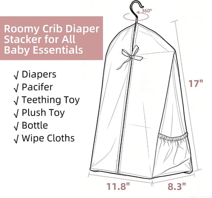 Hanging Diaper Stacker Organizer for Crib, Roomy Storage Caddy, 1PK