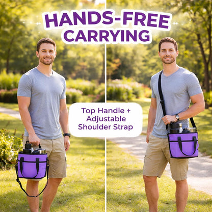 Family Size 4 Compartment Drink Bag, Insulated Multiple Tumbler Holder Caddy with Adjustable Strap, No-Spill Reusable Beverage Carrier for Hiking, Walking, Sports, Family Outings & Daily