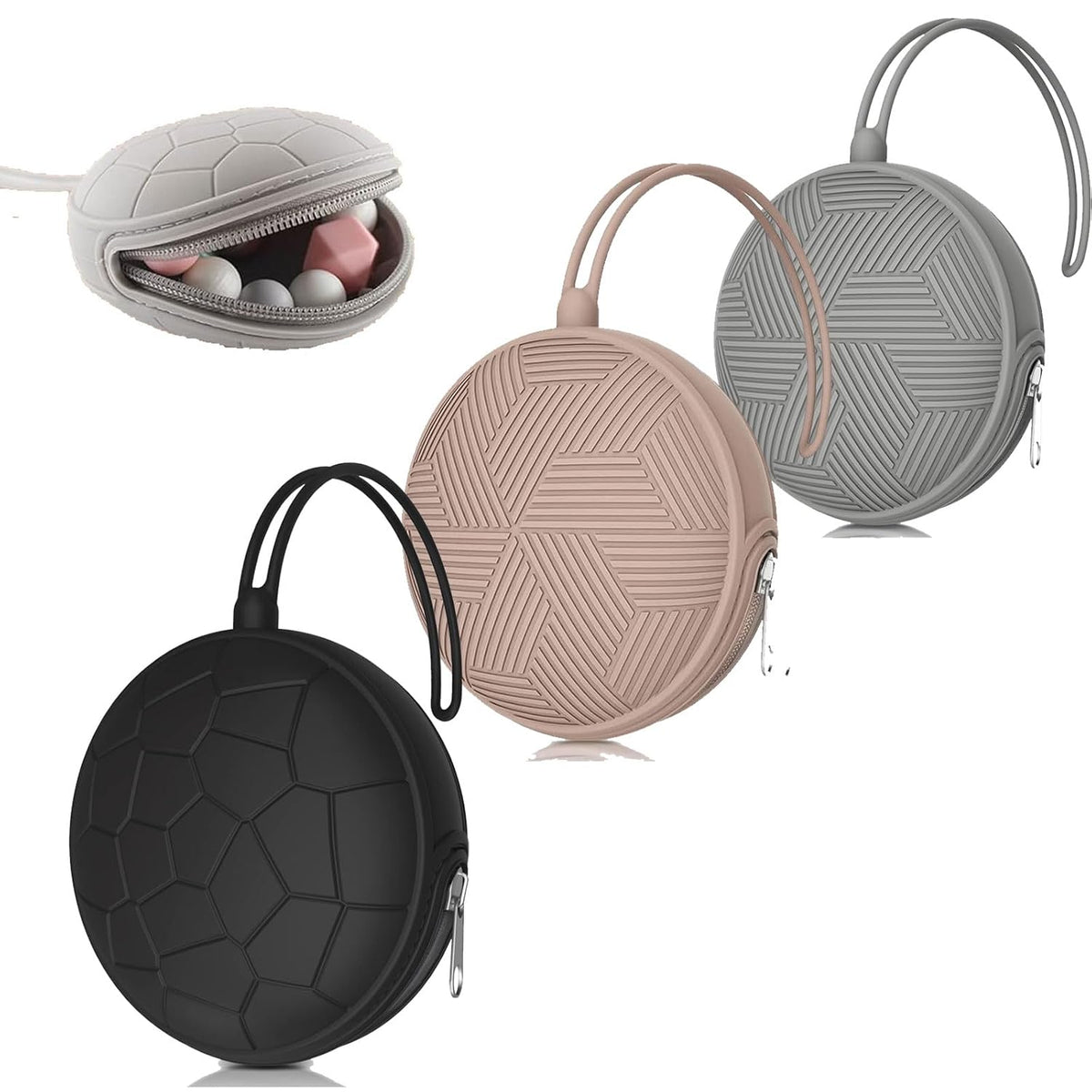 3 Pack Pacifier Holder Case,Silicone Portable Pacifier Cover Pouch Bag for Diaper Bags Baby Carriage,Pacifier Storage Container Box,Easy to Clean,(Blush+Black+Grey)