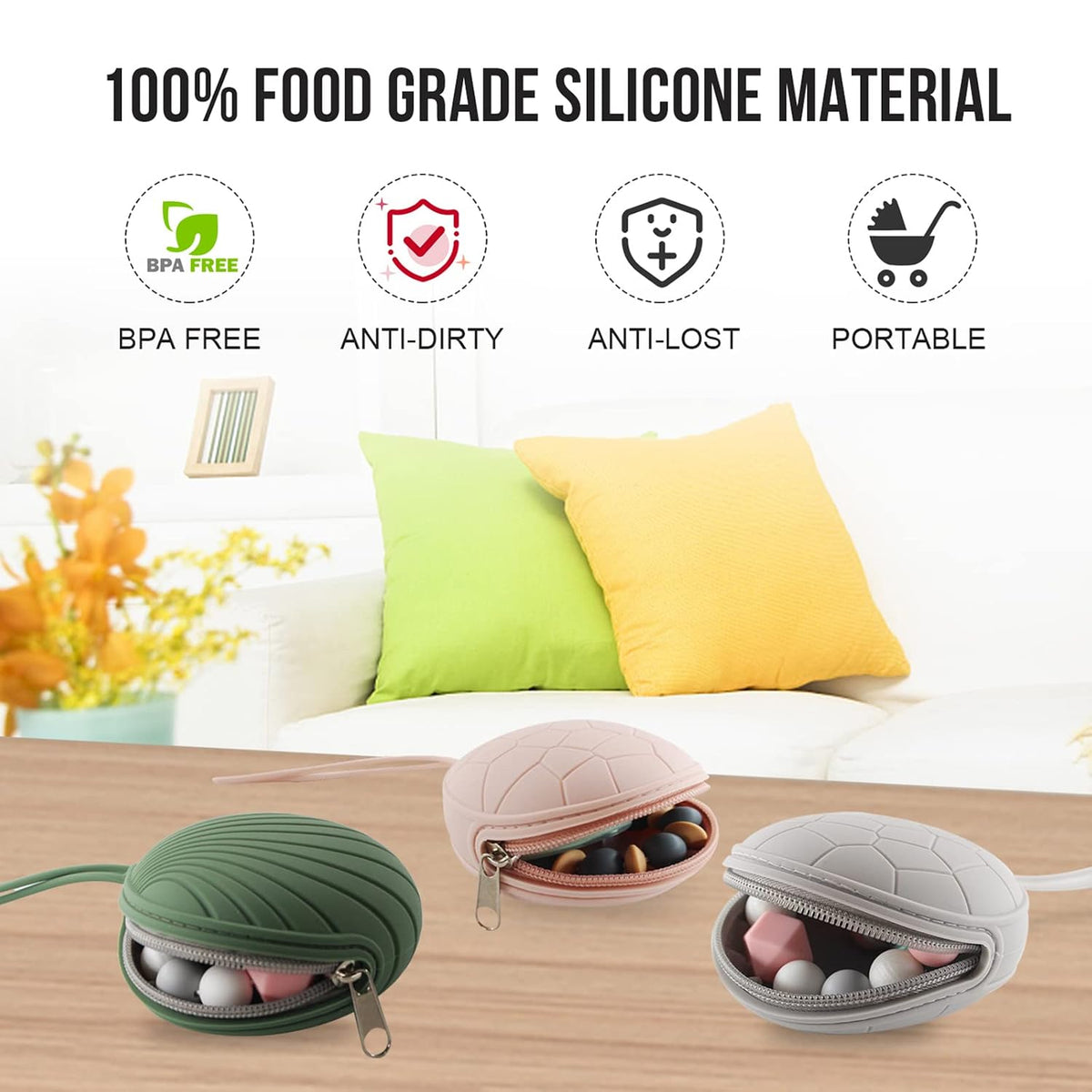 3 Pack Pacifier Holder Case,Silicone Portable Pacifier Cover Pouch Bag for Diaper Bags Baby Carriage,Pacifier Storage Container Box,Easy to Clean,(Blush+Black+Grey)