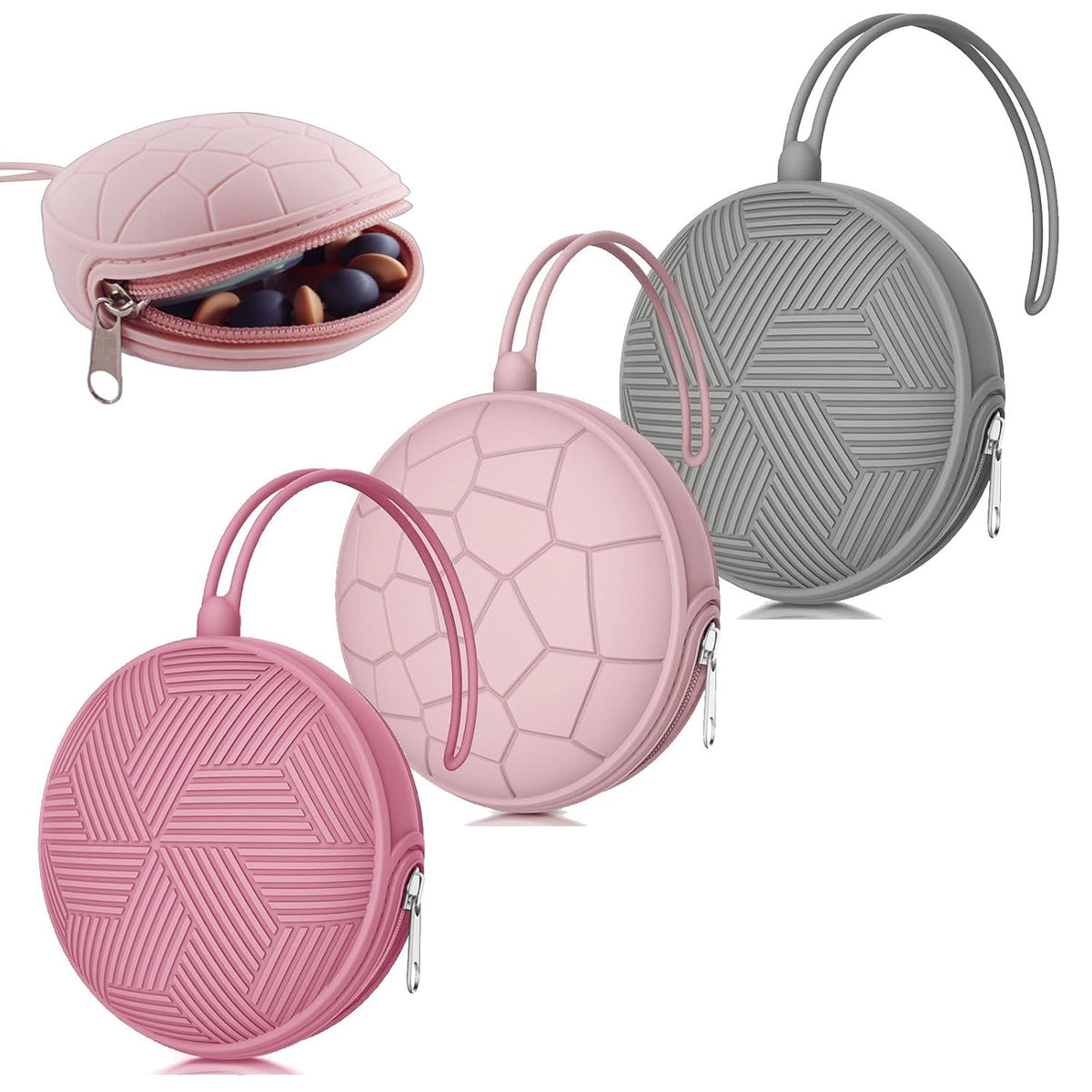 3 Pack Pacifier Holder Case,Silicone Portable Pacifier Cover Pouch Bag for Diaper Bags Baby Carriage,Pacifier Storage Container Box,Easy to Clean,(Blush+Black+Grey)