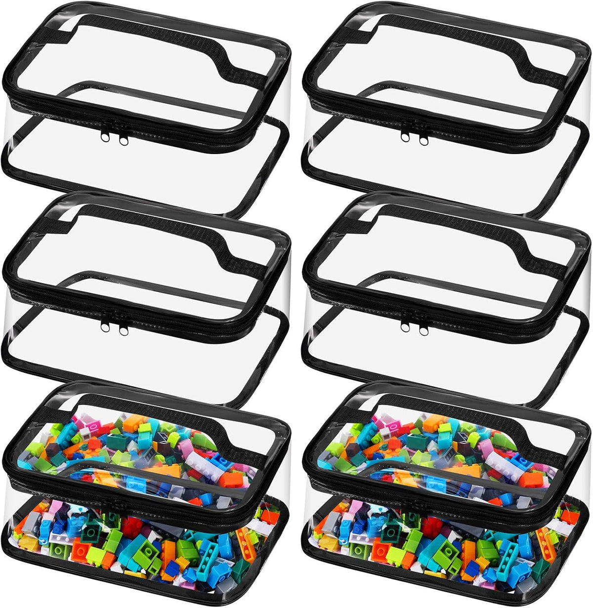 6 Packs Clear Toy Storage Bags PVC Organizing Toys Bags with Zipper for Kids Building Blocks Board Games Christmas Valentines Birthday Gift(Bright Colors)