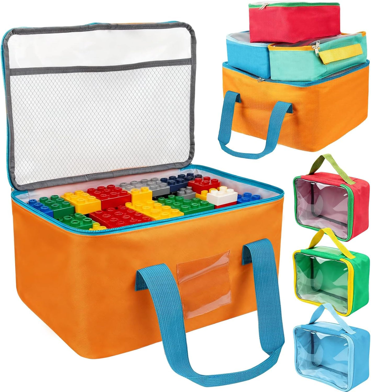 8 Packs Magnetic Tiles Storage Bags, Multi-Size Toy Organizer with Mesh Pockets & Label Pockets for Magnetic Building Tiles, Lego, Puzzle, Board Game, Travel Case