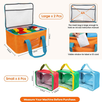 8 Packs Magnetic Tiles Storage Bags, Multi-Size Toy Organizer with Mesh Pockets & Label Pockets for Magnetic Building Tiles, Lego, Puzzle, Board Game, Travel Case