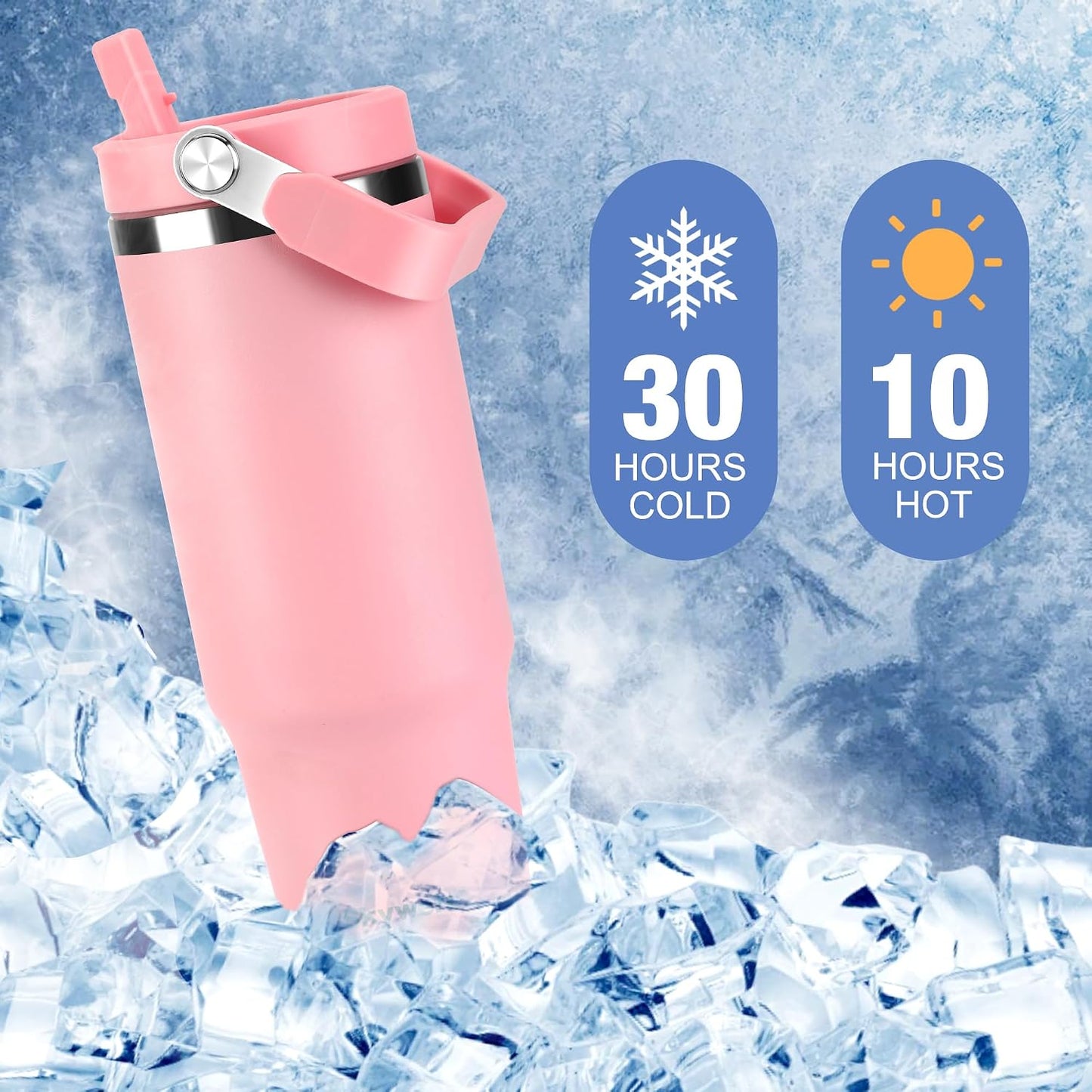 30 oz Tumbler with Handle and Flip Straw, Triple-Wall Vacuum Insulated Water Bottle, Leakproof Reusable Travel Mug for Home, Outdoors, Fit in Car Cup Holder, Cold for 30 Hrs,Pink
