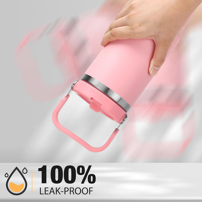30 oz Tumbler with Handle and Flip Straw, Triple-Wall Vacuum Insulated Water Bottle, Leakproof Reusable Travel Mug for Home, Outdoors, Fit in Car Cup Holder, Cold for 30 Hrs,Pink