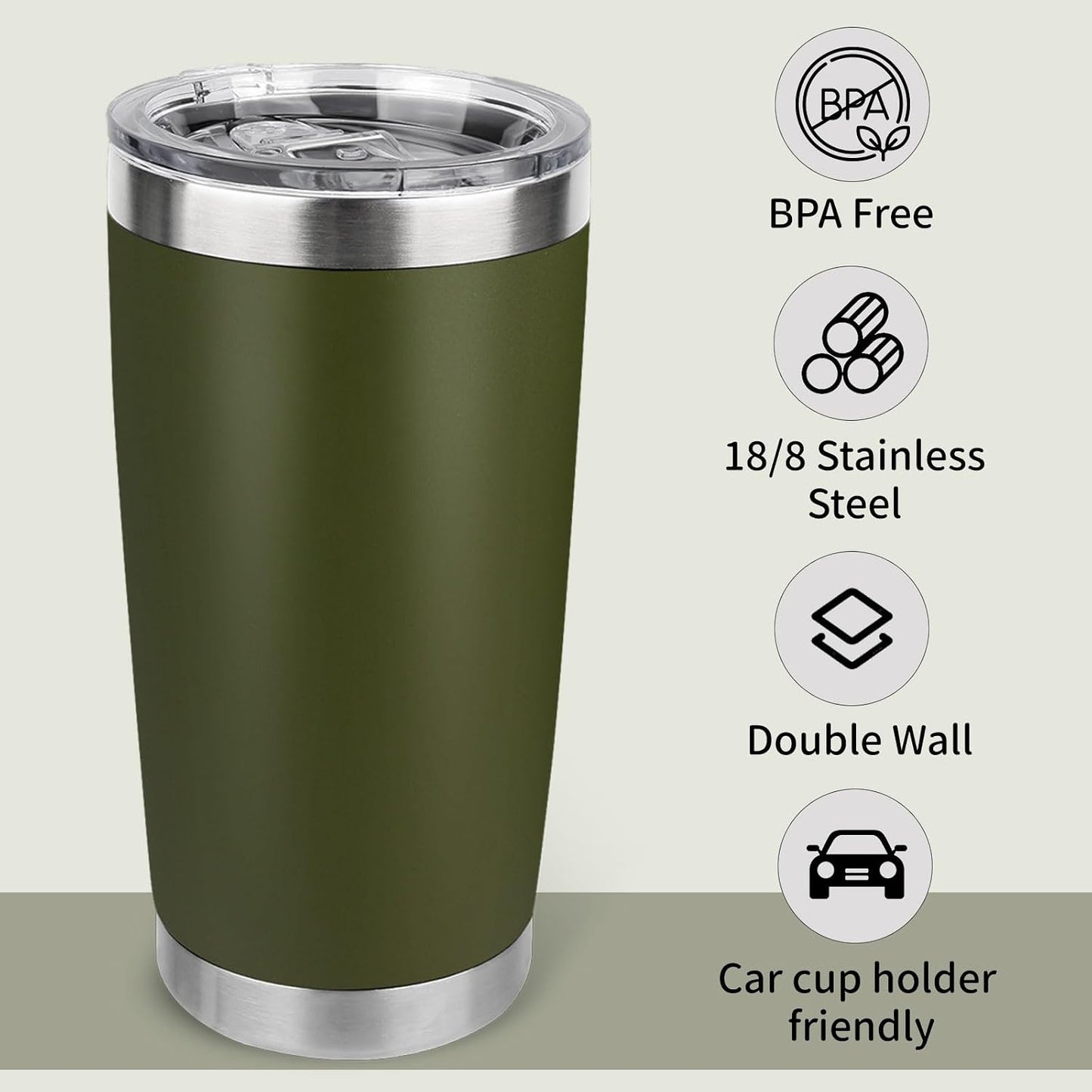 20oz Stainless Steel Tumbler with Lid, Travel Mug - Double Wall Vacuum Powder Coated Cup - Red, 1 Pack
