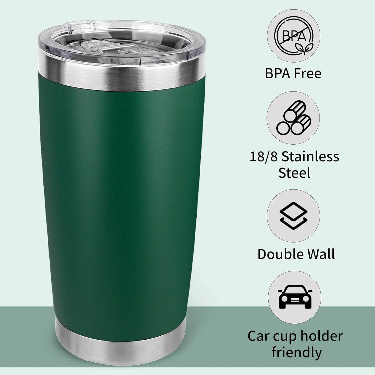 20oz Stainless Steel Tumbler with Lid, Travel Mug - Double Wall Vacuum Powder Coated Cup - Red, 1 Pack