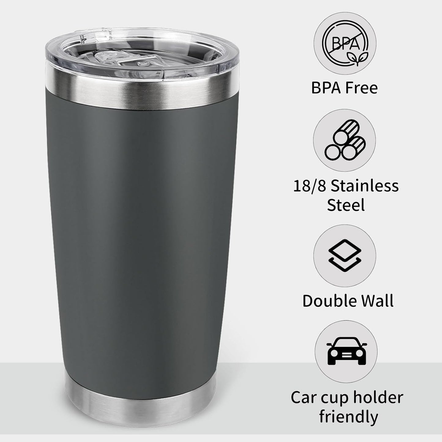 20oz Stainless Steel Tumbler with Lid, Travel Mug - Double Wall Vacuum Powder Coated Cup - Red, 1 Pack