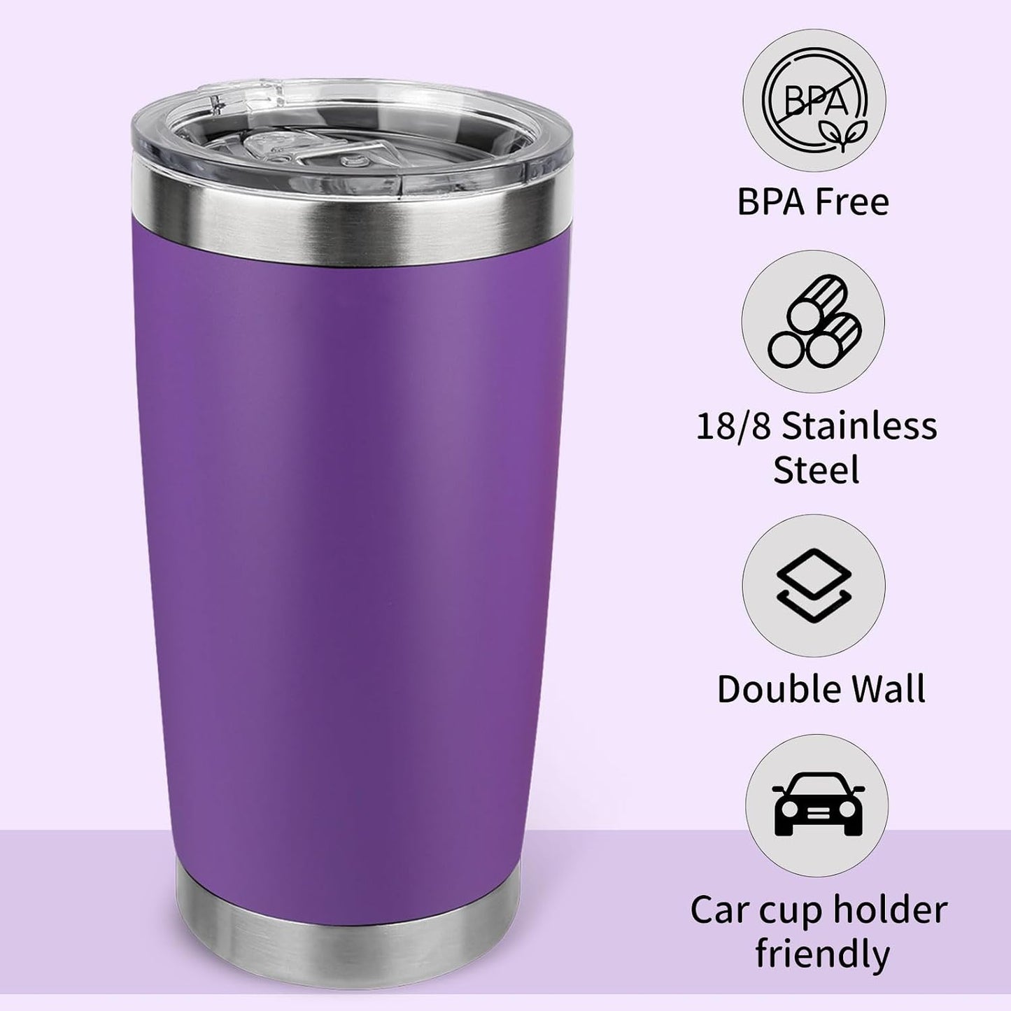 20oz Stainless Steel Tumbler with Lid, Travel Mug - Double Wall Vacuum Powder Coated Cup - Red, 1 Pack