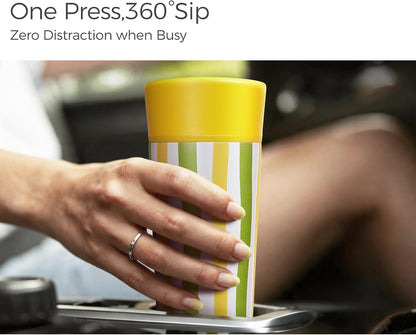 12 Oz Coffee Tumbler Insulated Travel Coffee Mug for Hot and Cold | BPA-free One-Press 360°Sip Lid,Easy One-hand Use,Detachable Cap,Cupholder-friendly,Built-in Silicone Base,Vacuum Insulated