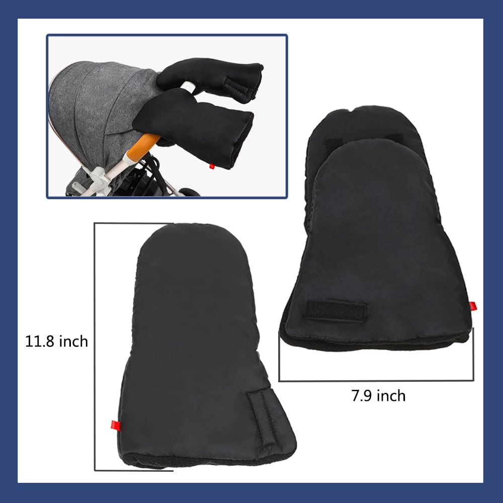 Winter Anti-Freeze Stroller Mittens, Waterproof Warm Extra Thick HandMuff for Stroller Accessories, Black Waterproof Women Men Winter Stroller Gloves Hand Muff Warmers Extra Thick Anti-Freeze