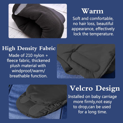 Winter Anti-Freeze Stroller Mittens, Waterproof Warm Extra Thick HandMuff for Stroller Accessories, Black Waterproof Women Men Winter Stroller Gloves Hand Muff Warmers Extra Thick Anti-Freeze