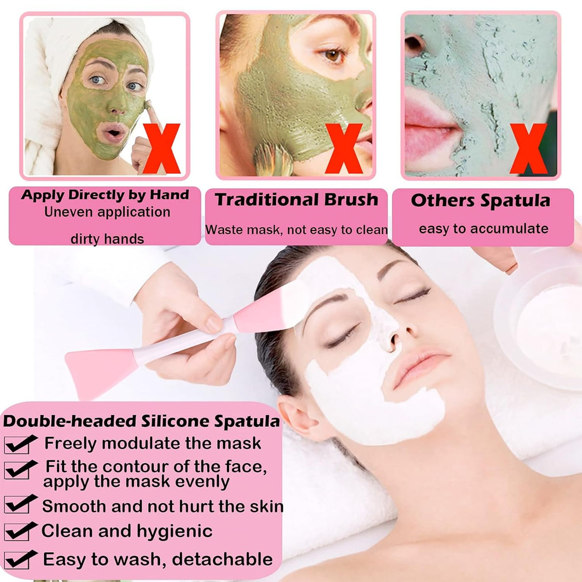 Mask Applicator Silicone Face Brush Face Mud Cream,Clay Mask,DIY,Modeling Mask Brushes DIY Mud Mixing Spatula Double-end Handheld Scoop Skin Care Make up Foundation Gel Cosmetic Tool