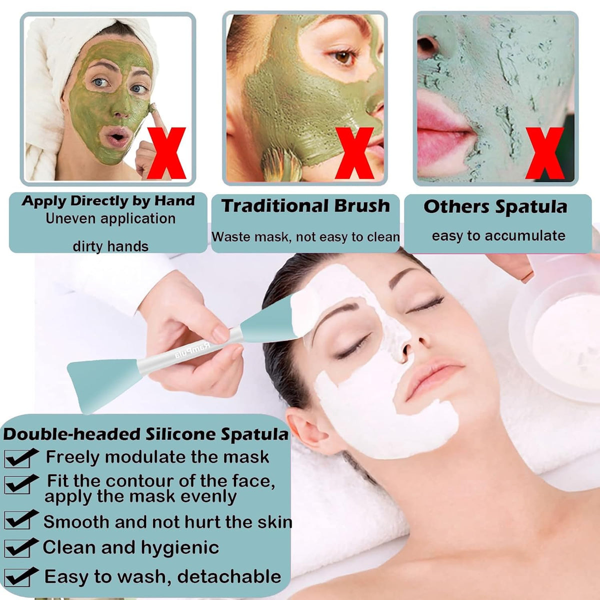 Mask Applicator Silicone Face Brush Face Mud Cream,Clay Mask,DIY,Modeling Mask Brushes DIY Mud Mixing Spatula Double-end Handheld Scoop Skin Care Make up Foundation Gel Cosmetic Tool