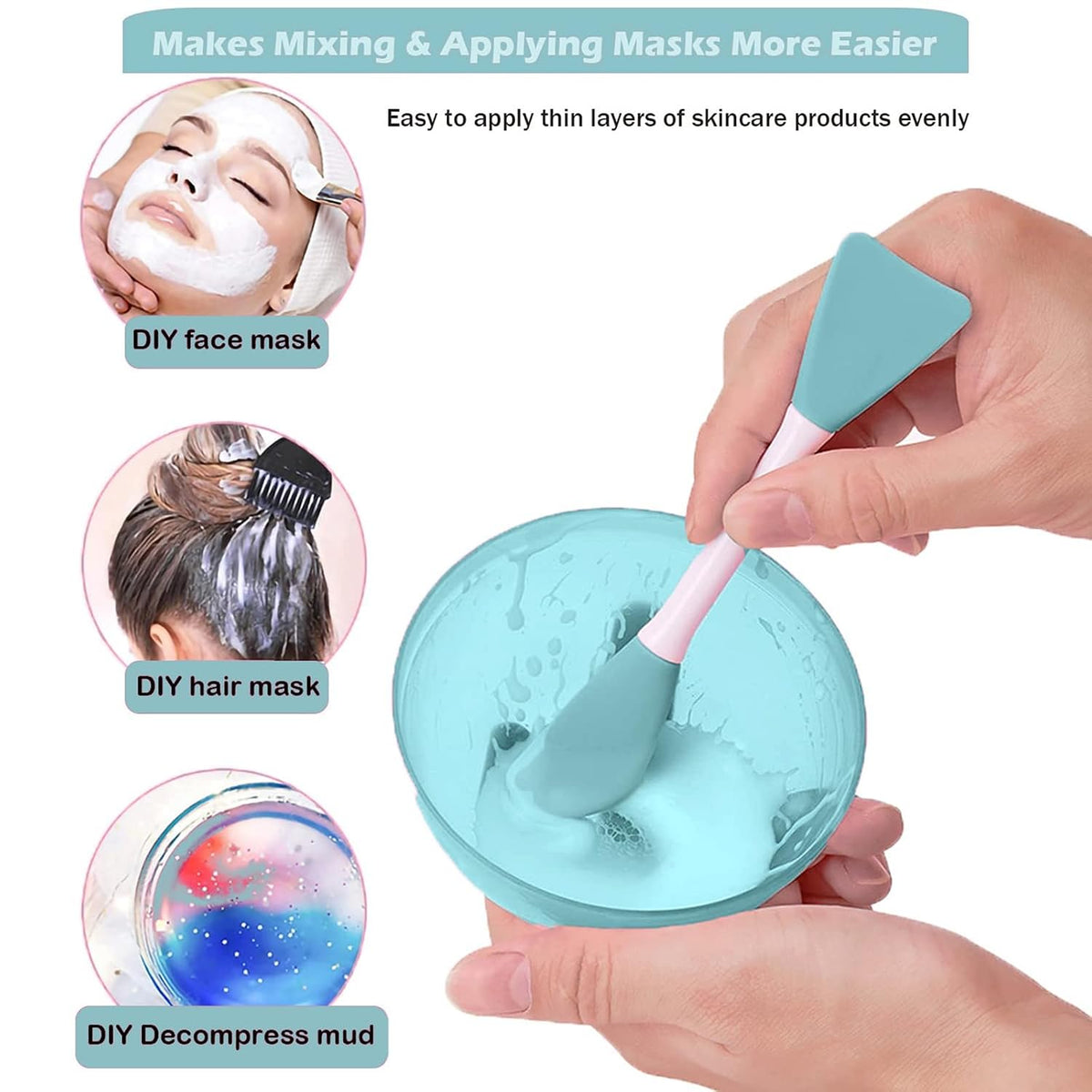 Mask Applicator Silicone Face Brush Face Mud Cream,Clay Mask,DIY,Modeling Mask Brushes DIY Mud Mixing Spatula Double-end Handheld Scoop Skin Care Make up Foundation Gel Cosmetic Tool