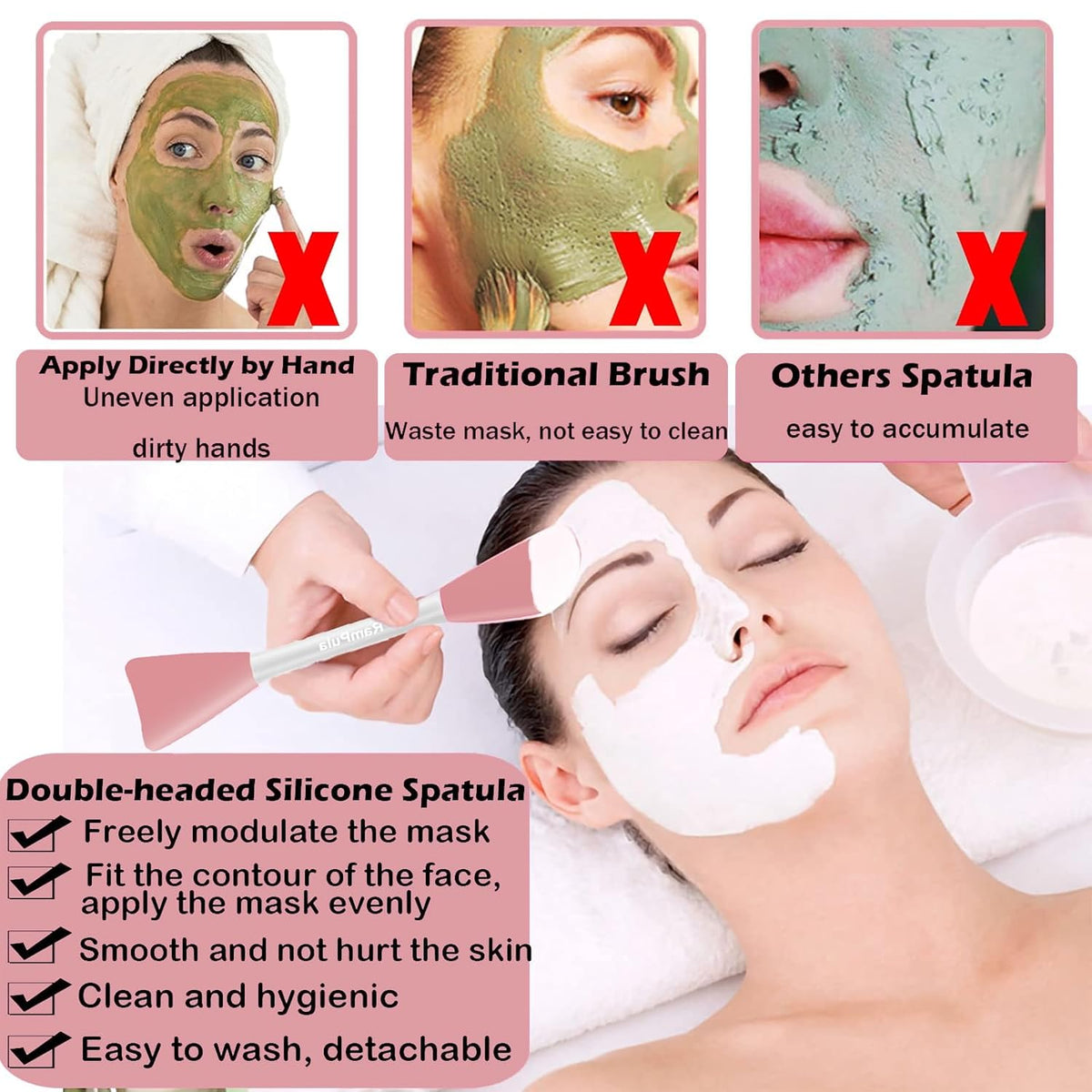 Mask Applicator Silicone Face Brush Face Mud Cream,Clay Mask,DIY,Modeling Mask Brushes DIY Mud Mixing Spatula Double-end Handheld Scoop Skin Care Make up Foundation Gel Cosmetic Tool