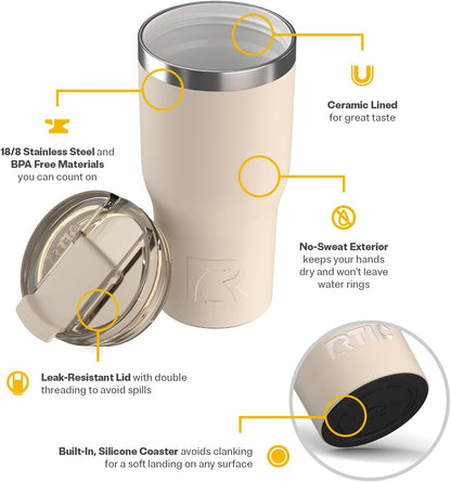 20oz Essential Tumbler with Lid, Ceramic Lined, White | Insulated, Stainless Steel Metal, Portable Travel Cup for Hot and Cold Drinks, Coffee, Car, Camping and Travel