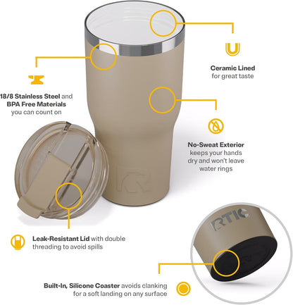20oz Essential Tumbler with Lid, Ceramic Lined, White | Insulated, Stainless Steel Metal, Portable Travel Cup for Hot and Cold Drinks, Coffee, Car, Camping and Travel