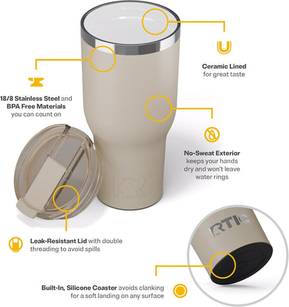 20oz Essential Tumbler with Lid, Ceramic Lined, White | Insulated, Stainless Steel Metal, Portable Travel Cup for Hot and Cold Drinks, Coffee, Car, Camping and Travel