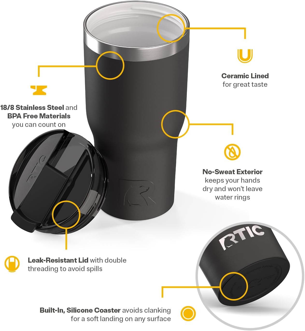 20oz Essential Tumbler with Lid, Ceramic Lined, White | Insulated, Stainless Steel Metal, Portable Travel Cup for Hot and Cold Drinks, Coffee, Car, Camping and Travel