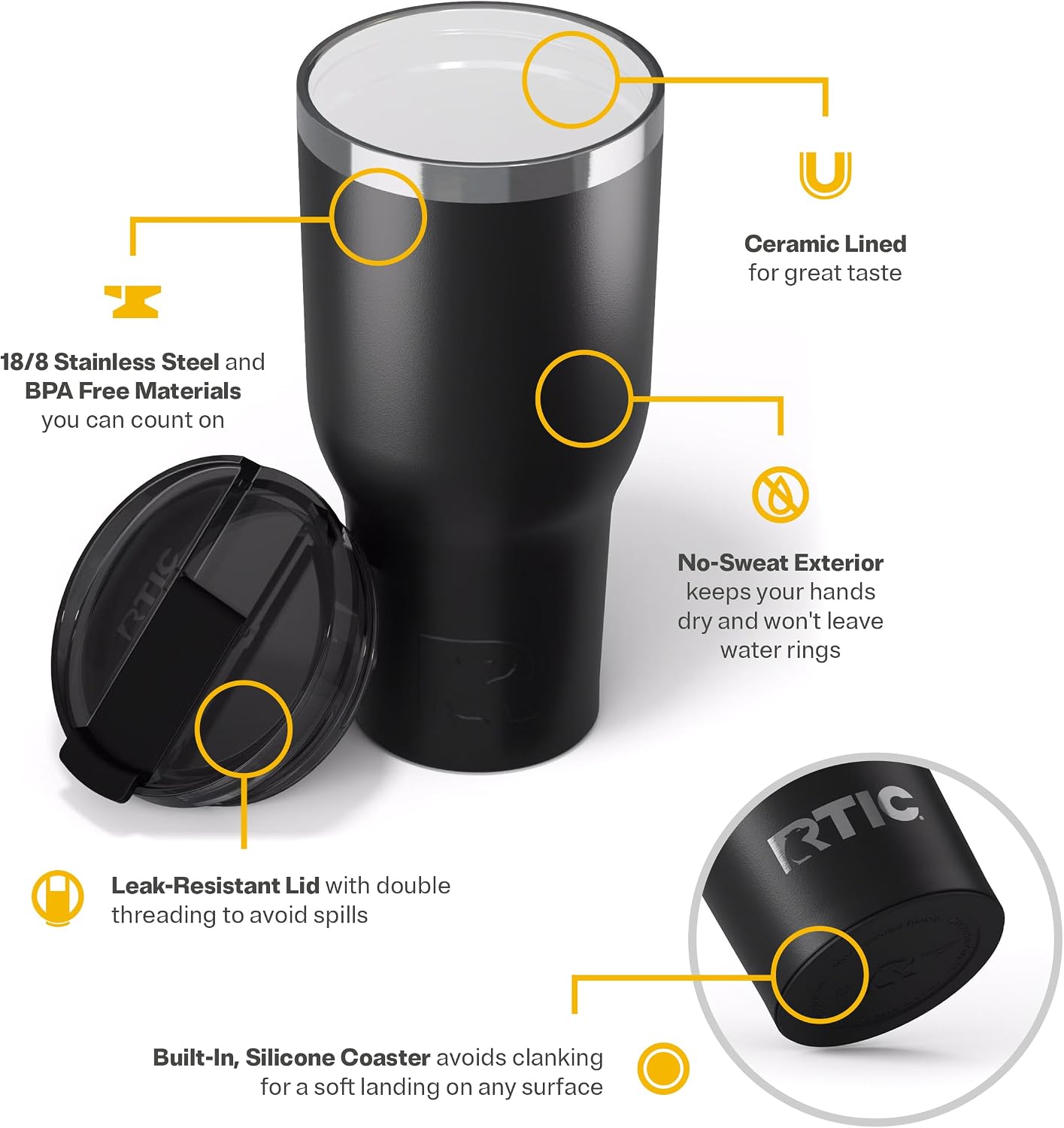 20oz Essential Tumbler with Lid, Ceramic Lined, White | Insulated, Stainless Steel Metal, Portable Travel Cup for Hot and Cold Drinks, Coffee, Car, Camping and Travel