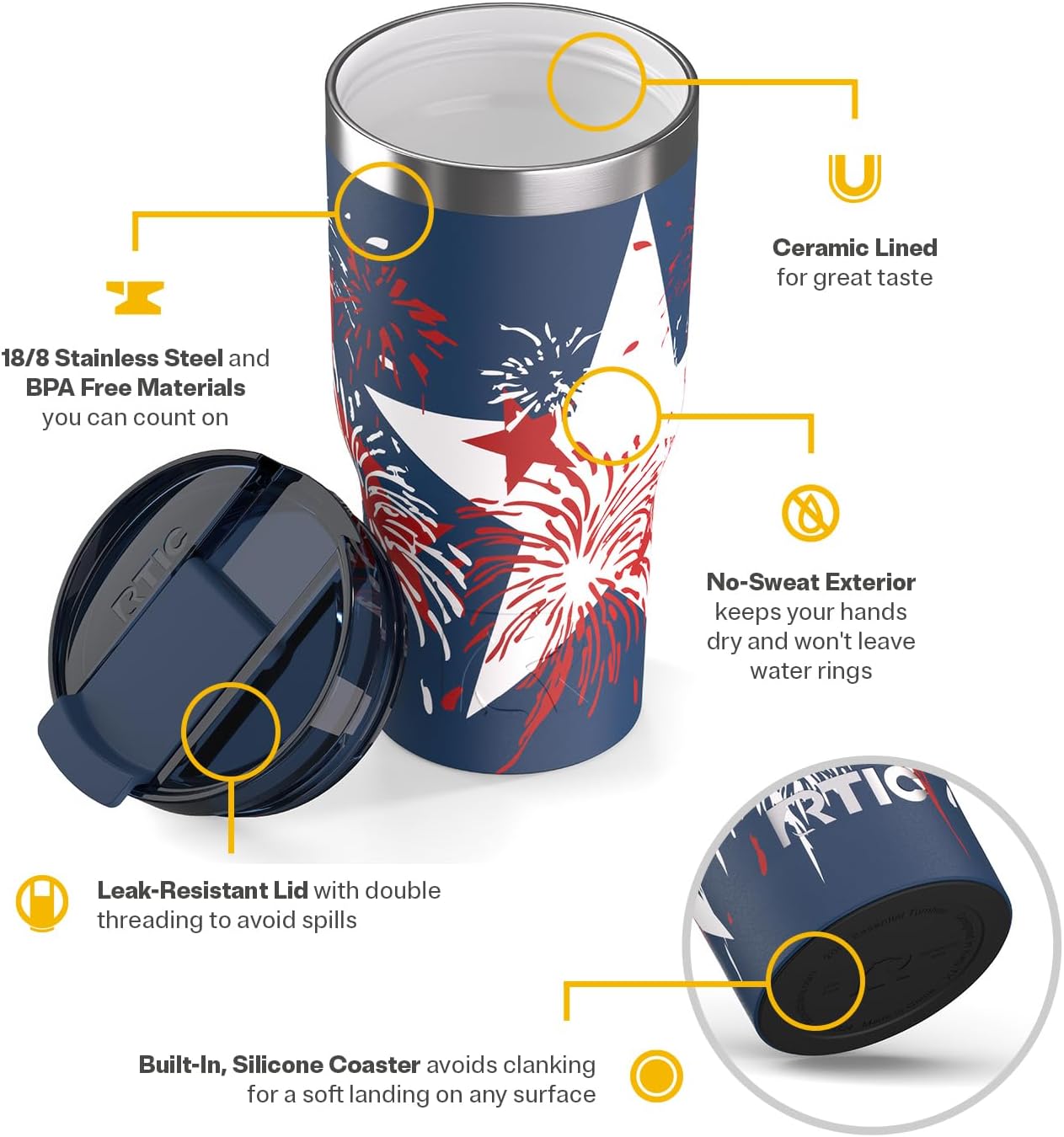 20oz Essential Tumbler with Lid, Ceramic Lined, White | Insulated, Stainless Steel Metal, Portable Travel Cup for Hot and Cold Drinks, Coffee, Car, Camping and Travel