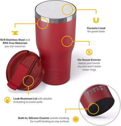 20oz Essential Tumbler with Lid, Ceramic Lined, White | Insulated, Stainless Steel Metal, Portable Travel Cup for Hot and Cold Drinks, Coffee, Car, Camping and Travel